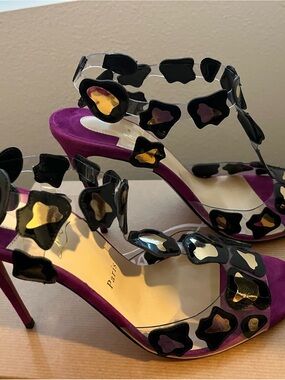 Purple Floral Appliqué High Heel Sandals - Brand Unknown